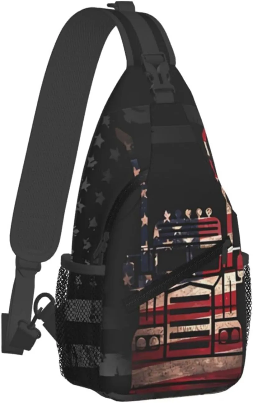 Semi Truck Driver American Small Crossbody Backpack Sling Bag For Men Women Mini One Shoulder Chest Bags Gym Sport Travel Hiking Daypack