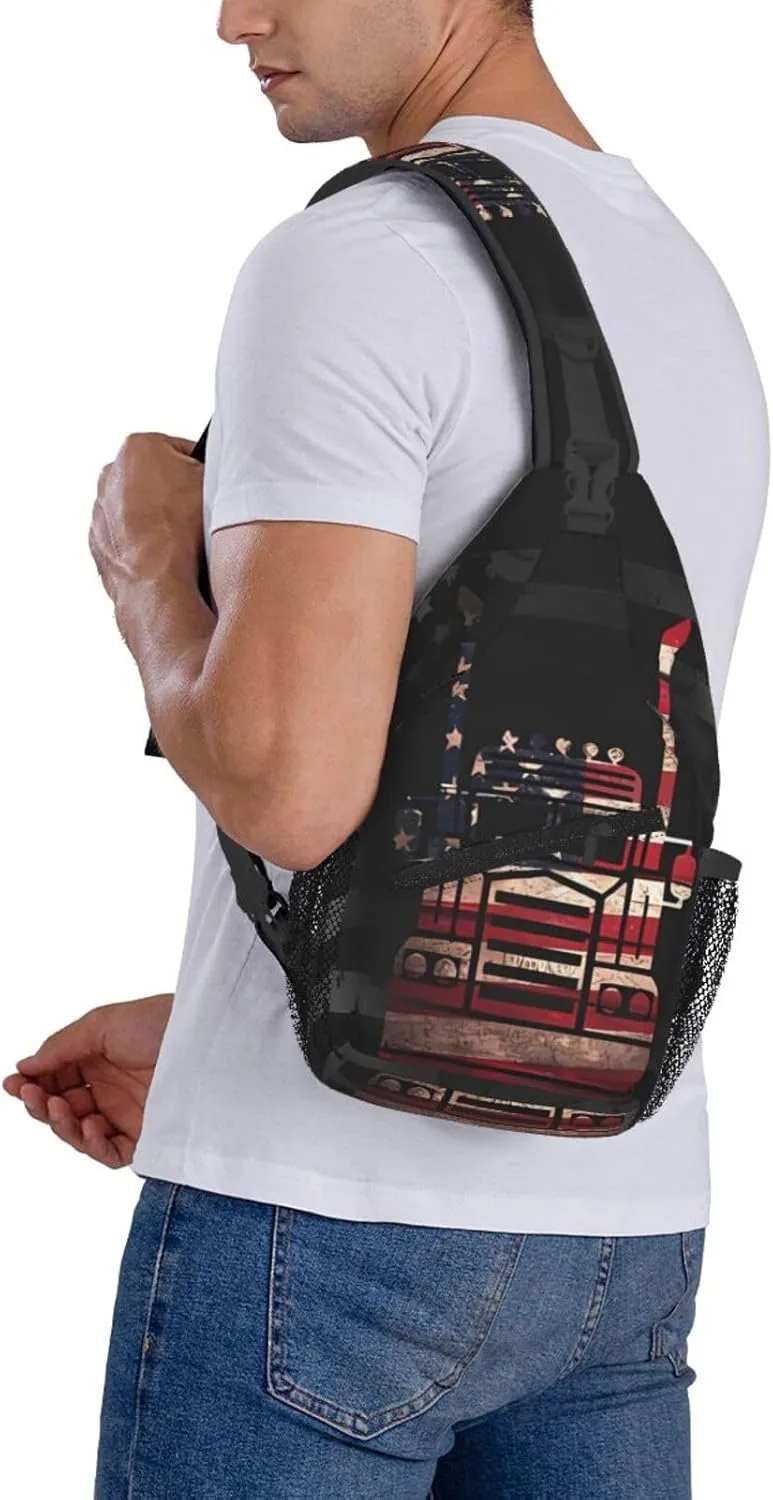 Semi Truck Driver American Small Crossbody Backpack Sling Bag For Men Women Mini One Shoulder Chest Bags Gym Sport Travel Hiking Daypack