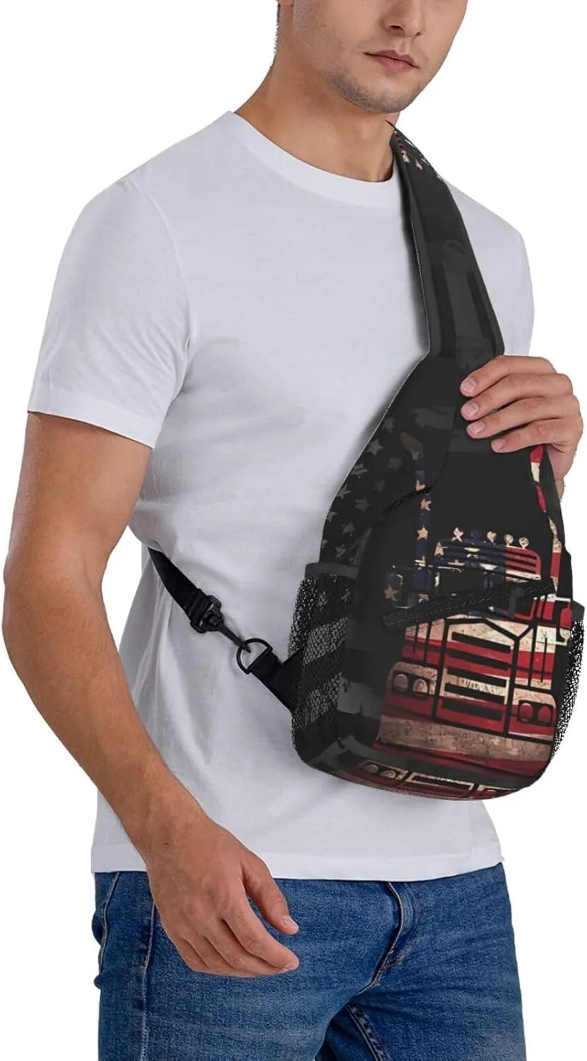 Semi Truck Driver American Small Crossbody Backpack Sling Bag For Men Women Mini One Shoulder Chest Bags Gym Sport Travel Hiking Daypack