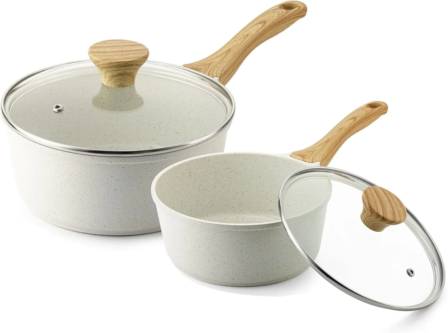 SENSARTE White Ceramic Nonstick Saucepan with Lid Set, Small Cooking Pot with Stay Cool Handle, Induction Compatible Saucepot, White Granite Coating, PFOA/PFAS Free, 1.5   2.5QT