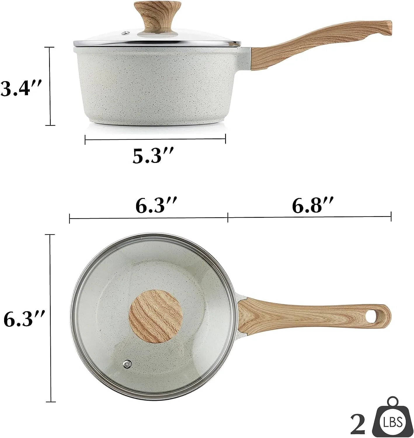 SENSARTE White Ceramic Nonstick Saucepan with Lid Set, Small Cooking Pot with Stay Cool Handle, Induction Compatible Saucepot, White Granite Coating, PFOA/PFAS Free, 1.5   2.5QT