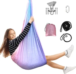 Sensory Swing for Kids Adults 360° Swivel Hanger, Indoor Therapy Swing Holds up to 300lbs Double Layer Purple