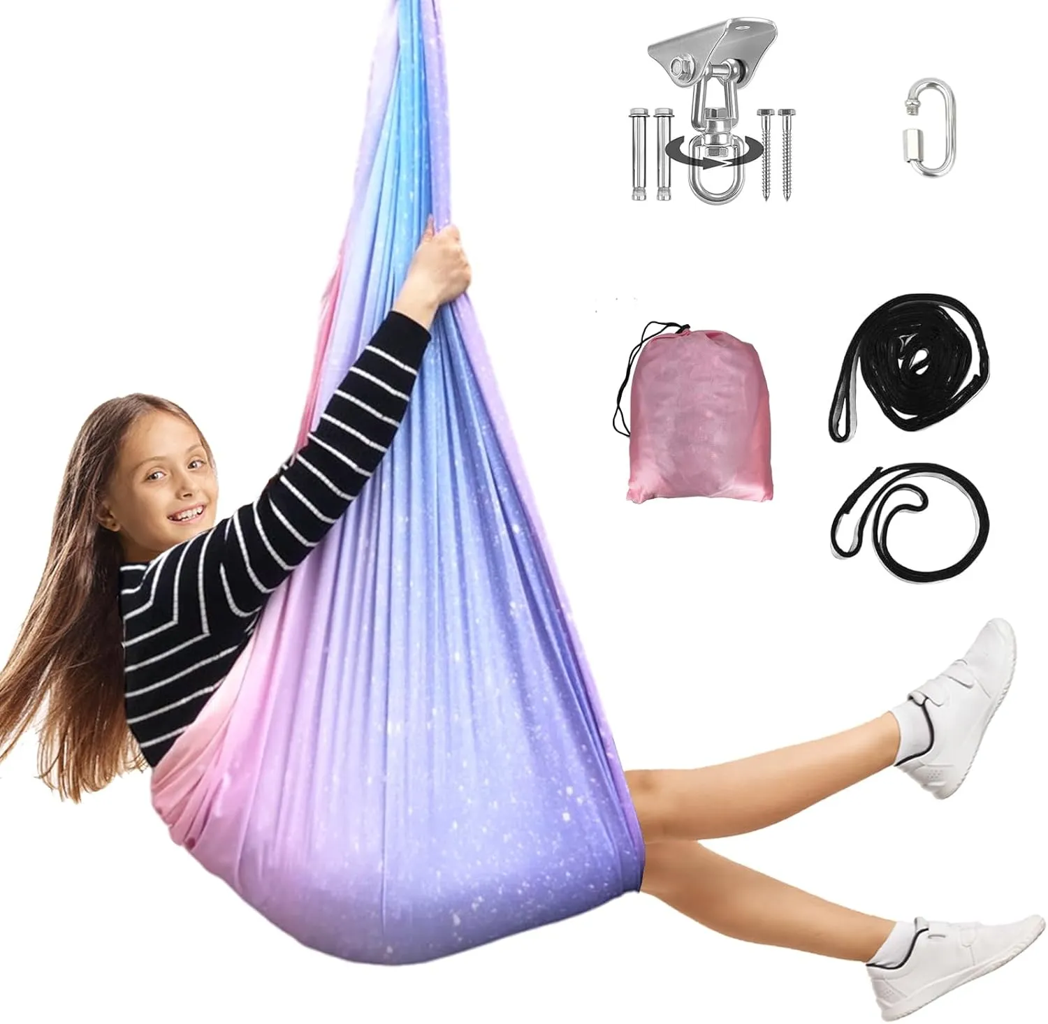 Sensory Swing for Kids Adults 360° Swivel Hanger, Indoor Therapy Swing Holds up to 300lbs Double Layer Purple