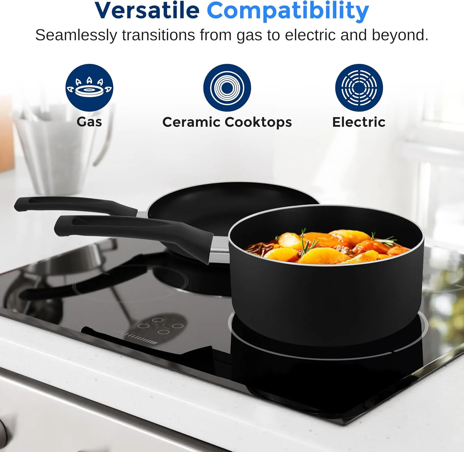 SereneLife Kitchenware Pots & Pans Basic Kitchen Cookware, Black Non-Stick Coating Inside, Heat Resistant Lacquer (20-Piece Set), One Size