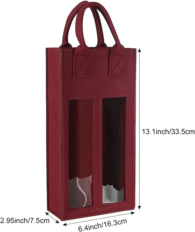 Shintop Double Wine Bag with Window, Felt Wine Carrier Tote with Handle Reusable Bottle Gift Bag for Party Favors Travel, Camping(1pc, Red)