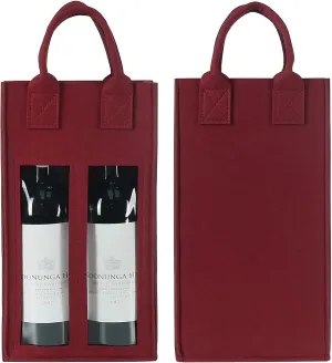 Shintop Double Wine Bag with Window, Felt Wine Carrier Tote with Handle Reusable Bottle Gift Bag for Party Favors Travel, Camping(1pc, Red)
