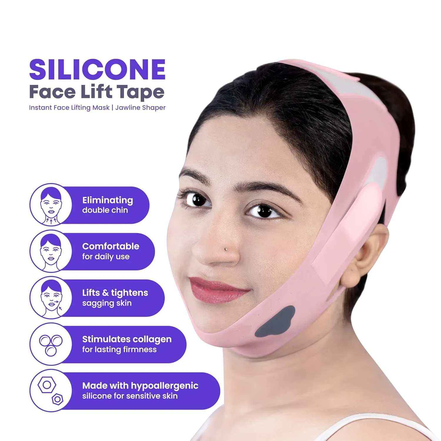 Silicone V Line Face Lifting Mask with Adjustable Double Chin Strap for Women