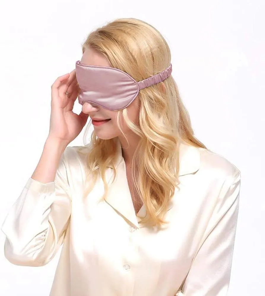 Silk Sleep Mask Eye Mask Blindfold with Double Layer Silk Filling and Elastic Strap for Full Night's Sleep, Travel and Nap, Eye Cover Eyeshade with Luxury Bag and Ear Plugs by OLESILK (Light Plum)