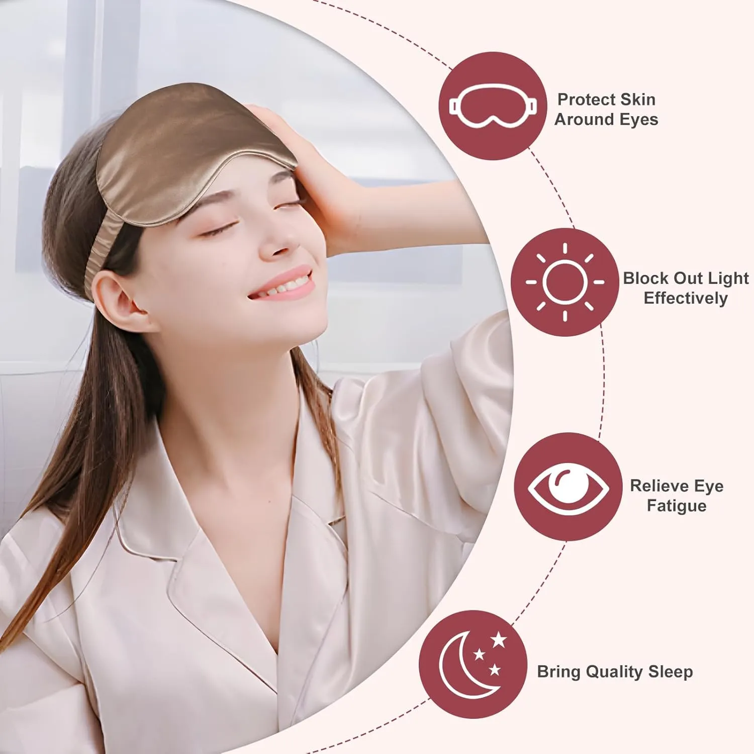 Silk Sleep Mask Eye Mask Blindfold with Double Layer Silk Filling and Elastic Strap for Full Night's Sleep, Travel and Nap, Soft Eye Cover Eyeshade with Luxury Bag and Ear Plugs by OLESILK (Camel)