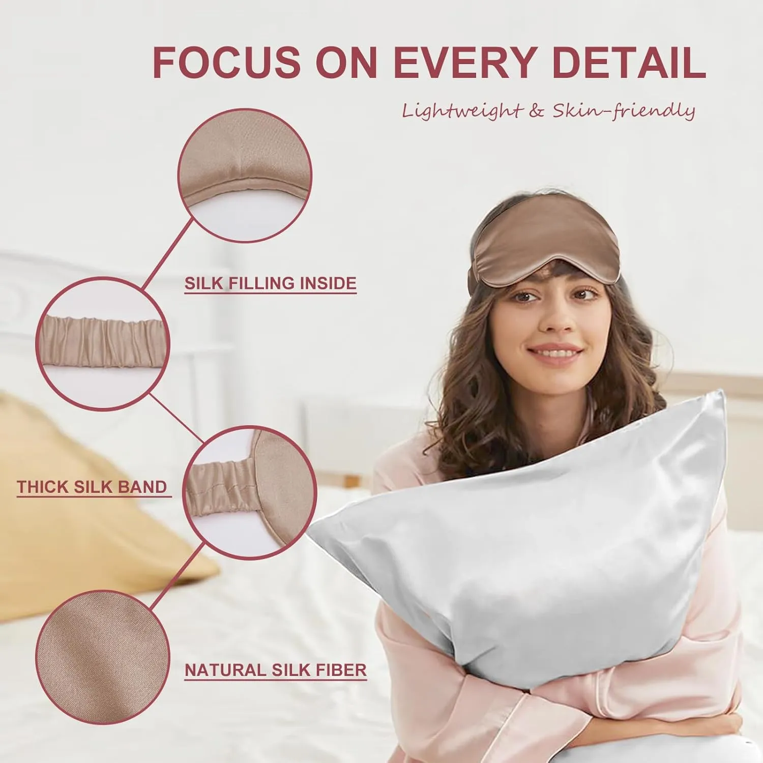 Silk Sleep Mask Eye Mask Blindfold with Double Layer Silk Filling and Elastic Strap for Full Night's Sleep, Travel and Nap, Soft Eye Cover Eyeshade with Luxury Bag and Ear Plugs by OLESILK (Camel)