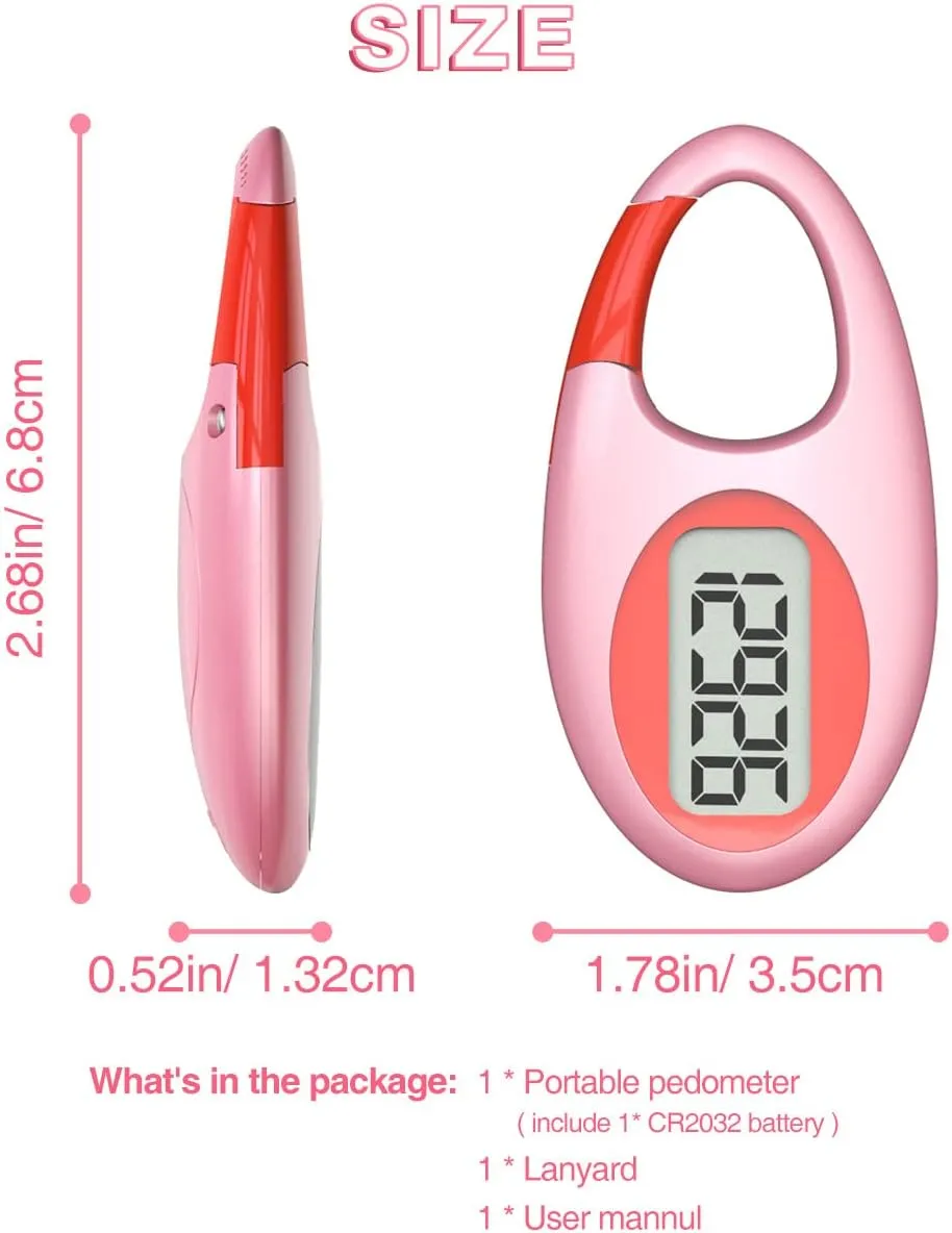 Simple 3D Step Counter, Walking Pedometer, Steps Tracker with Neck Lanyard/Carabiner for Men Women Teens Adults Seniors