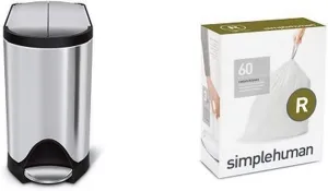 simplehuman 10 litre butterfly step can fingerprint-proof brushed stainless steel   code R 60 pack liners
