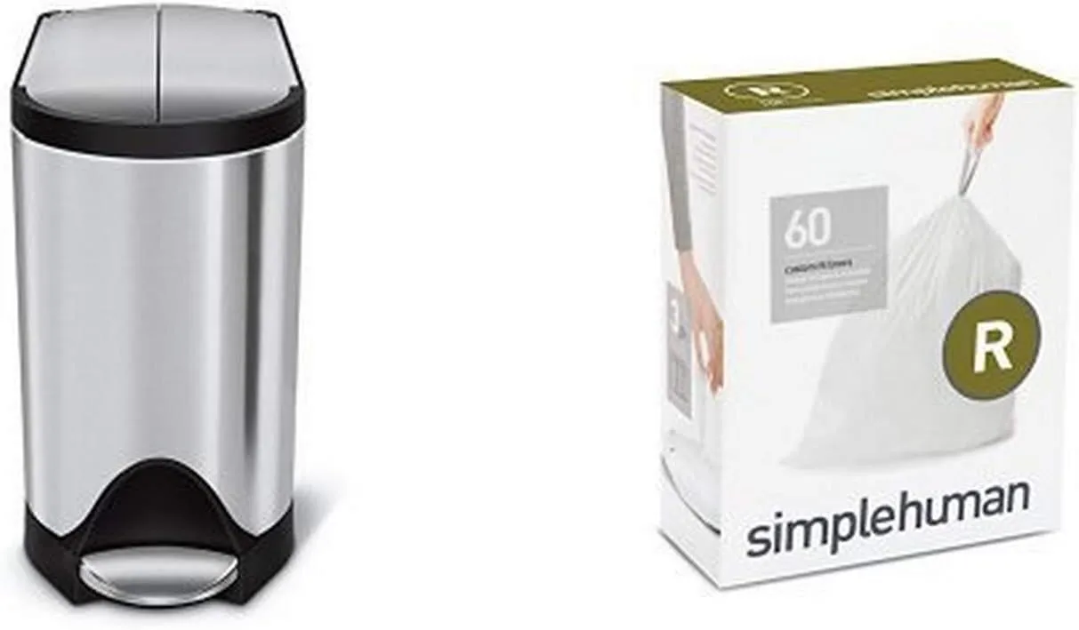simplehuman 10 litre butterfly step can fingerprint-proof brushed stainless steel   code R 60 pack liners