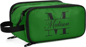Sinestour Dark Green Custom Makeup Bag, Large Capacity Personalized Toiletry Bag Cosmetic Bag for Travel Shower Bathroom Bag for Adults Long Travel