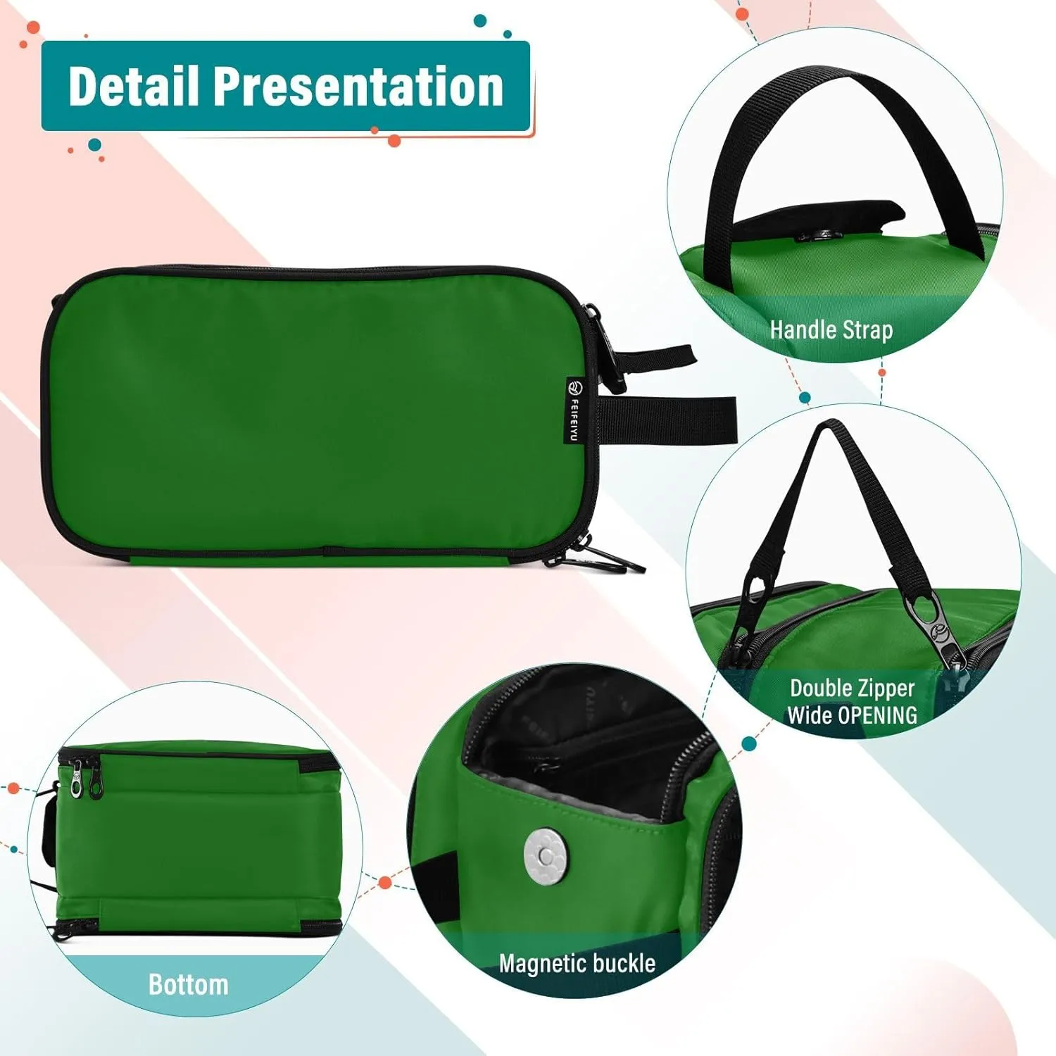 Sinestour Dark Green Custom Makeup Bag, Large Capacity Personalized Toiletry Bag Cosmetic Bag for Travel Shower Bathroom Bag for Adults Long Travel