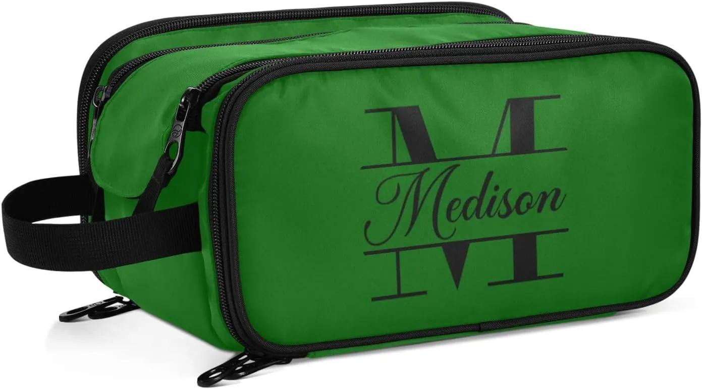 Sinestour Dark Green Custom Makeup Bag, Large Capacity Personalized Toiletry Bag Cosmetic Bag for Travel Shower Bathroom Bag for Adults Long Travel