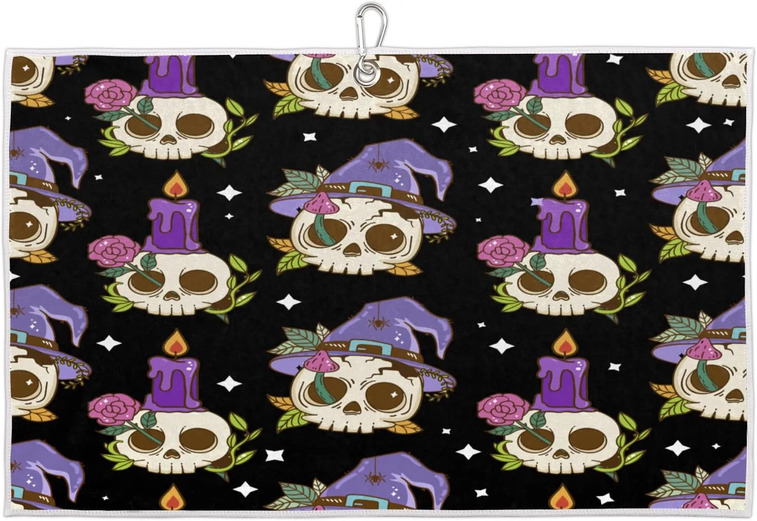 Skull Party Golf Towel with Heavy Duty Carabiner Clip Quick Dry Ultra Absorbent Club Ball Cleaning Towel Golf Accessories for Men Women