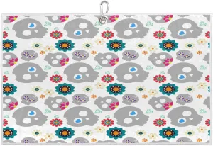 Skulls Colorful Flowers Golf Towel with Heavy Duty Carabiner Ultra Absorbent Quick Dry Perfect for Cleaning Clubs Balls Gear Essential Golf Accessory for Men Women Kids