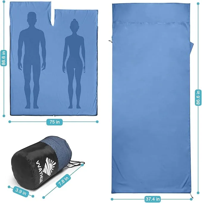 Sleeping Bag Liner, Sleep Sack Travel Sheets, Two-Way-Zipper Expose Feet Separately, Portable Single Camping Sheet for Hotel,Hostels,Business Trips