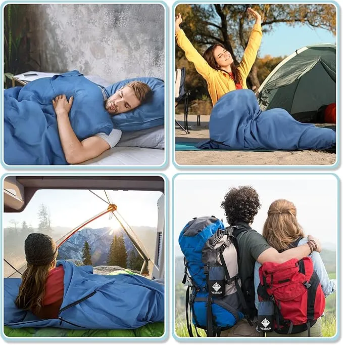 Sleeping Bag Liner, Sleep Sack Travel Sheets, Two-Way-Zipper Expose Feet Separately, Portable Single Camping Sheet for Hotel,Hostels,Business Trips