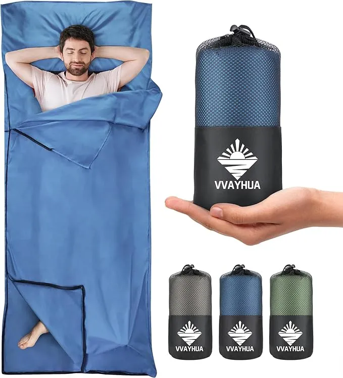 Sleeping Bag Liner, Sleep Sack Travel Sheets, Two-Way-Zipper Expose Feet Separately, Portable Single Camping Sheet for Hotel,Hostels,Business Trips