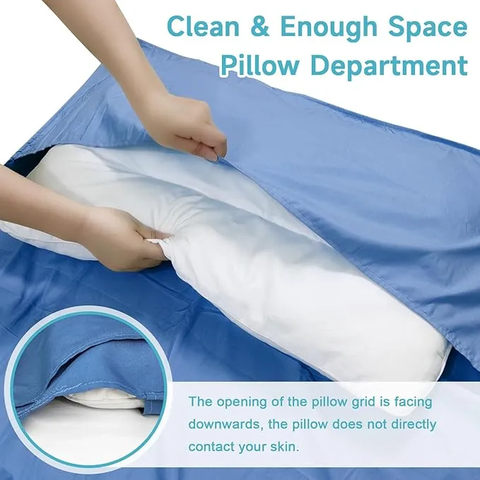 Sleeping Bag Liner, Sleep Sack Travel Sheets, Two-Way-Zipper Expose Feet Separately, Portable Single Camping Sheet for Hotel,Hostels,Business Trips