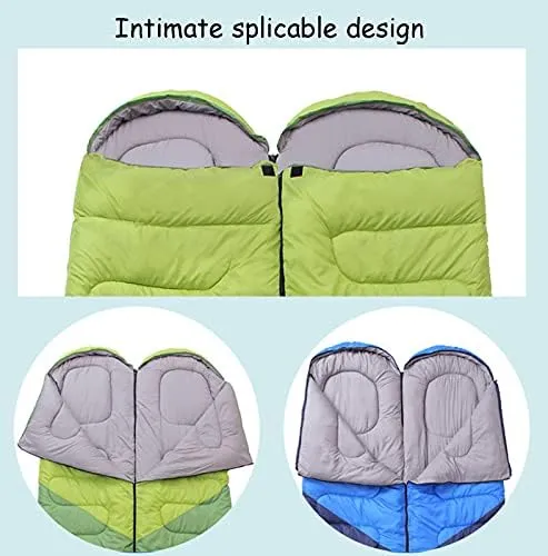 Sleeping Bags,Adult Four Seasons Outdoor Envelope Style with Cap Warm Sleeping Bag,Can Be Spliced Hollow Cotton Sleeping Bag,Breathable,Indoor & Outdoor Use,for Camping