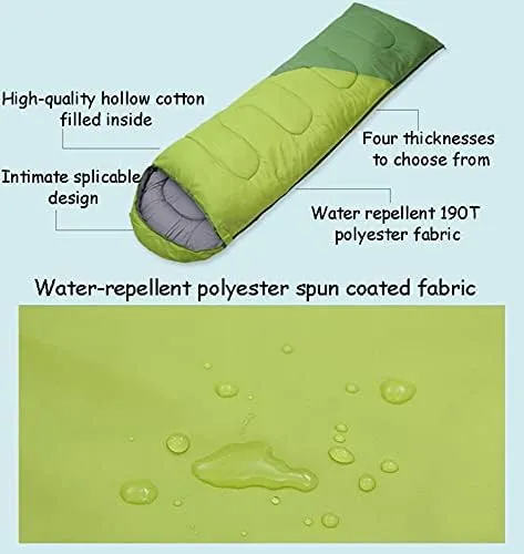 Sleeping Bags,Adult Four Seasons Outdoor Envelope Style with Cap Warm Sleeping Bag,Can Be Spliced Hollow Cotton Sleeping Bag,Breathable,Indoor & Outdoor Use,for Camping,G