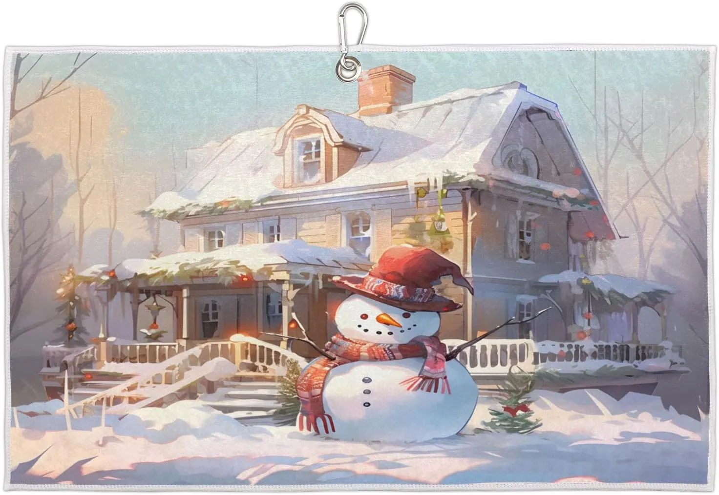 Snow House Snowman Golf Towel with Heavy Duty Carabiner Ultra Absorbent Quick Dry Perfect for Cleaning Clubs Balls Gear Essential Golf Accessory for Men Women Kids
