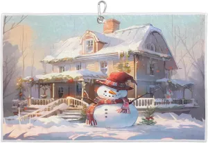 Snow House Snowman Golf Towel with Heavy Duty Carabiner Ultra Absorbent Quick Dry Perfect for Cleaning Clubs Balls Gear Essential Golf Accessory for Men Women Kids