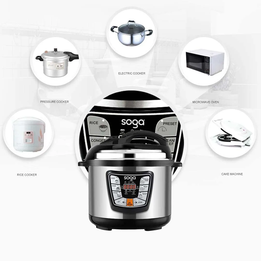 SOGA 2X Stainless Steel Electric Pressure Cooker 12L Nonstick 1600W
