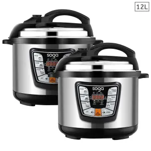 SOGA 2X Stainless Steel Electric Pressure Cooker 12L Nonstick 1600W