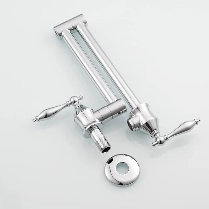 Solid Brass Antique Wall Mounted Folding Faucet Double Switch Foldable Kitchen Sink Pot Filler Faucet Titanium Gold (Dual Function Nozzle)