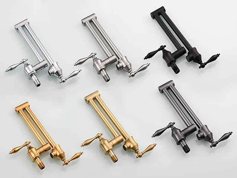 Solid Brass Antique Wall Mounted Folding Faucet Double Switch Foldable Kitchen Sink Pot Filler Faucet Titanium Gold (Dual Function Nozzle)