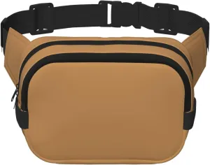 Solid color brown Fitness travel shoulder bag, fashionable and casual waist bag, square double-layer waist bag