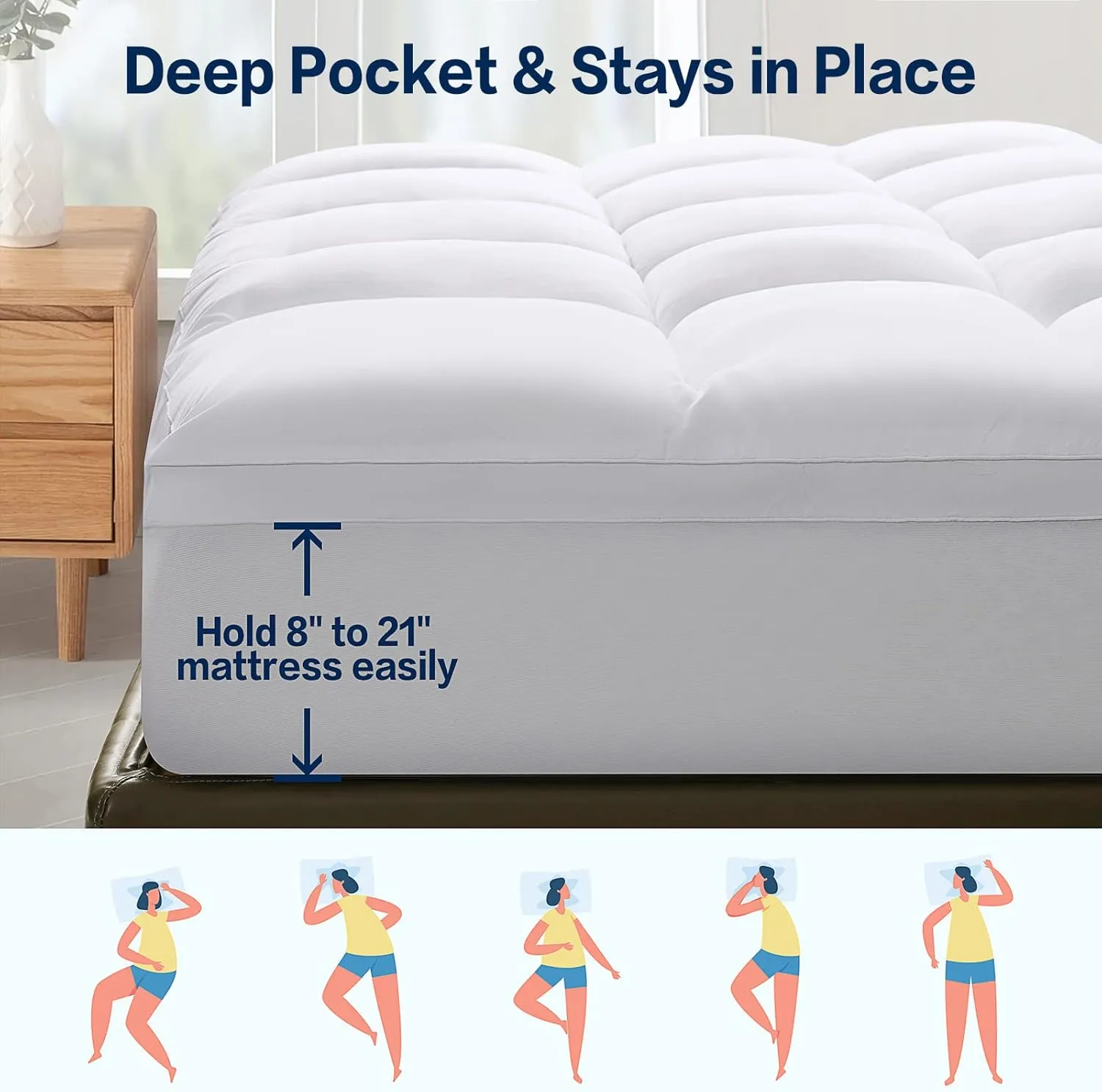 SOPAT Mattress Topper Twin XL Size Extra Thick Mattress Pad 8-21" Deep Pocket Soft Down Alternative Fill Mattress Protector Pillow Top Mattress Cover (39x80 Inches, White)