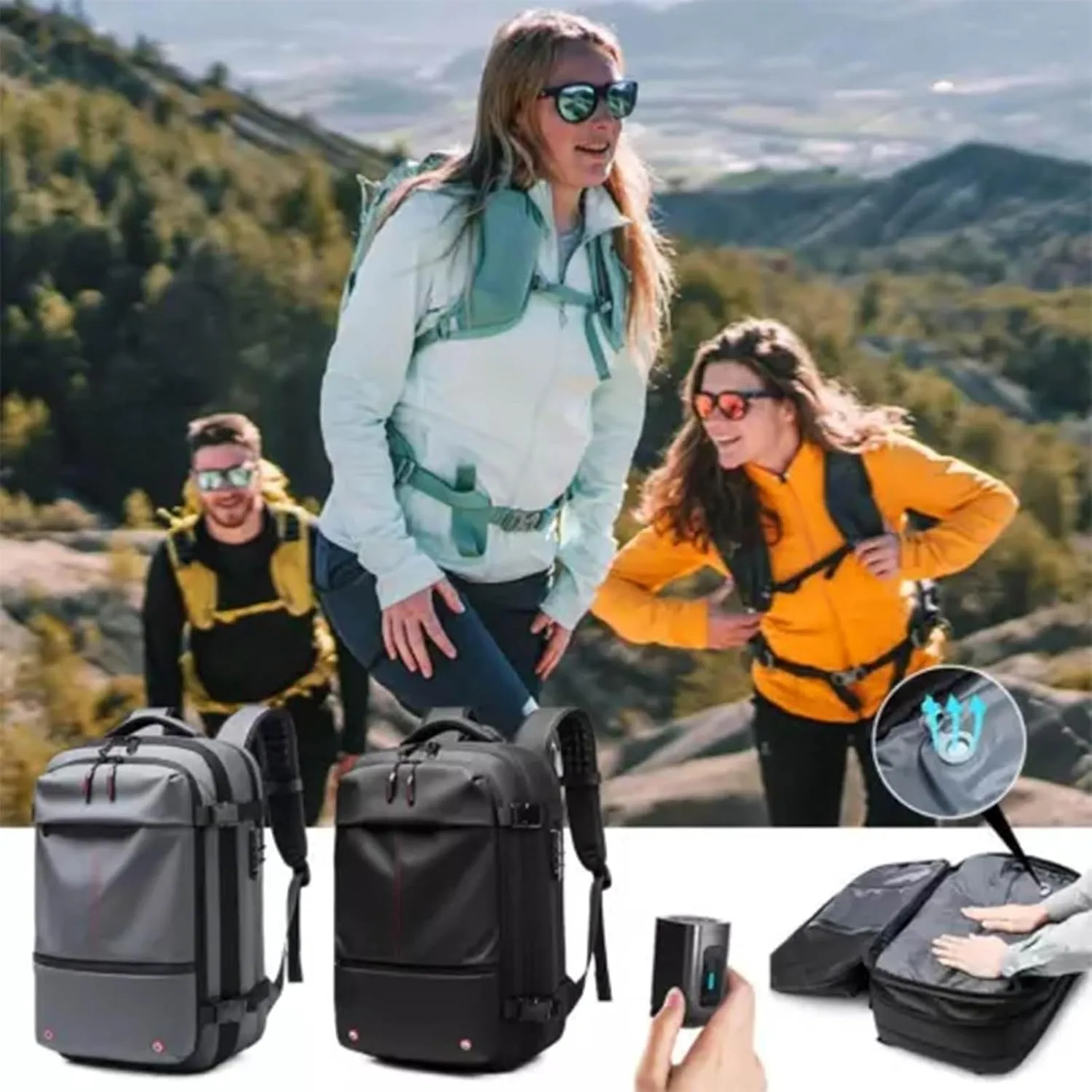Spacevac Backpack, Vacpack Backpack with Vacuum, 60L Expandable Easy Vac Travel Bag with Pump, Waterproof & Anti-Theft (Green, With vacuum pump)