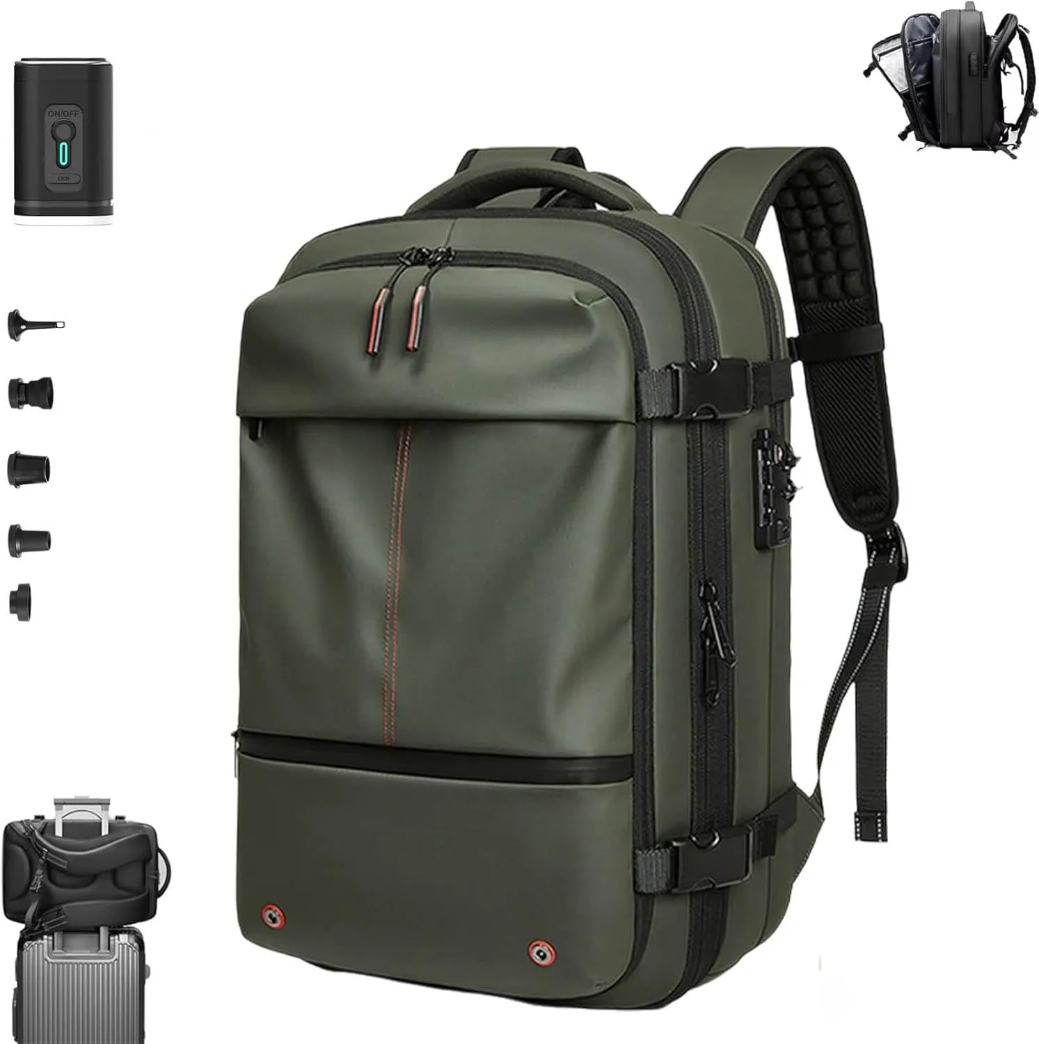 Spacevac Backpack, Vacpack Backpack with Vacuum, 60L Expandable Easy Vac Travel Bag with Pump, Waterproof & Anti-Theft (Green, With vacuum pump)