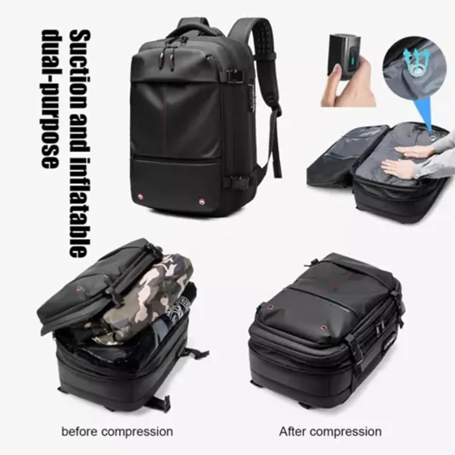 Spacevac Backpack, Vacpack Backpack with Vacuum, 60L Expandable Easy Vac Travel Bag with Pump, Waterproof & Anti-Theft (Green, With vacuum pump)