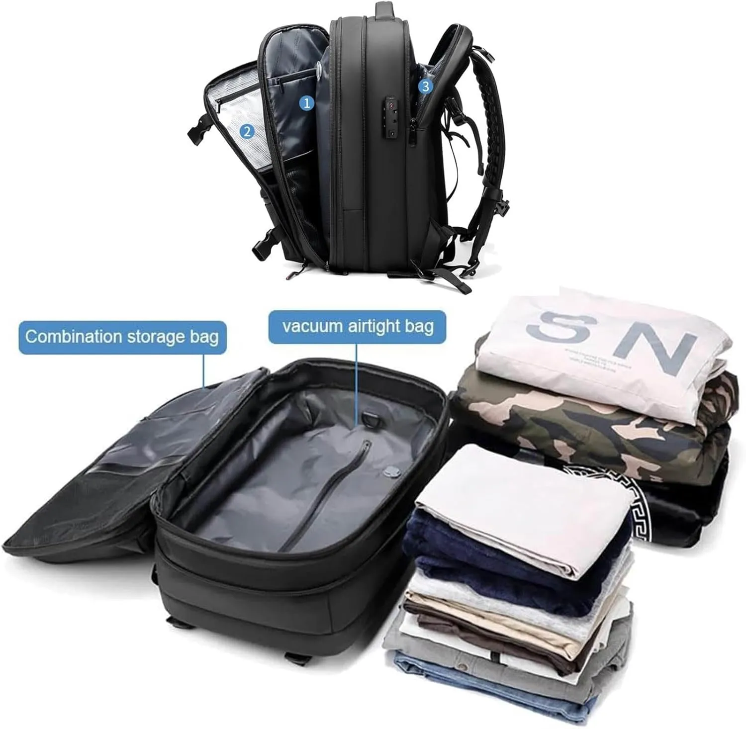 Spacevac Backpack, Vacpack Backpack with Vacuum, 60L Expandable Easy Vac Travel Bag with Pump, Waterproof & Anti-Theft (Green, With vacuum pump)
