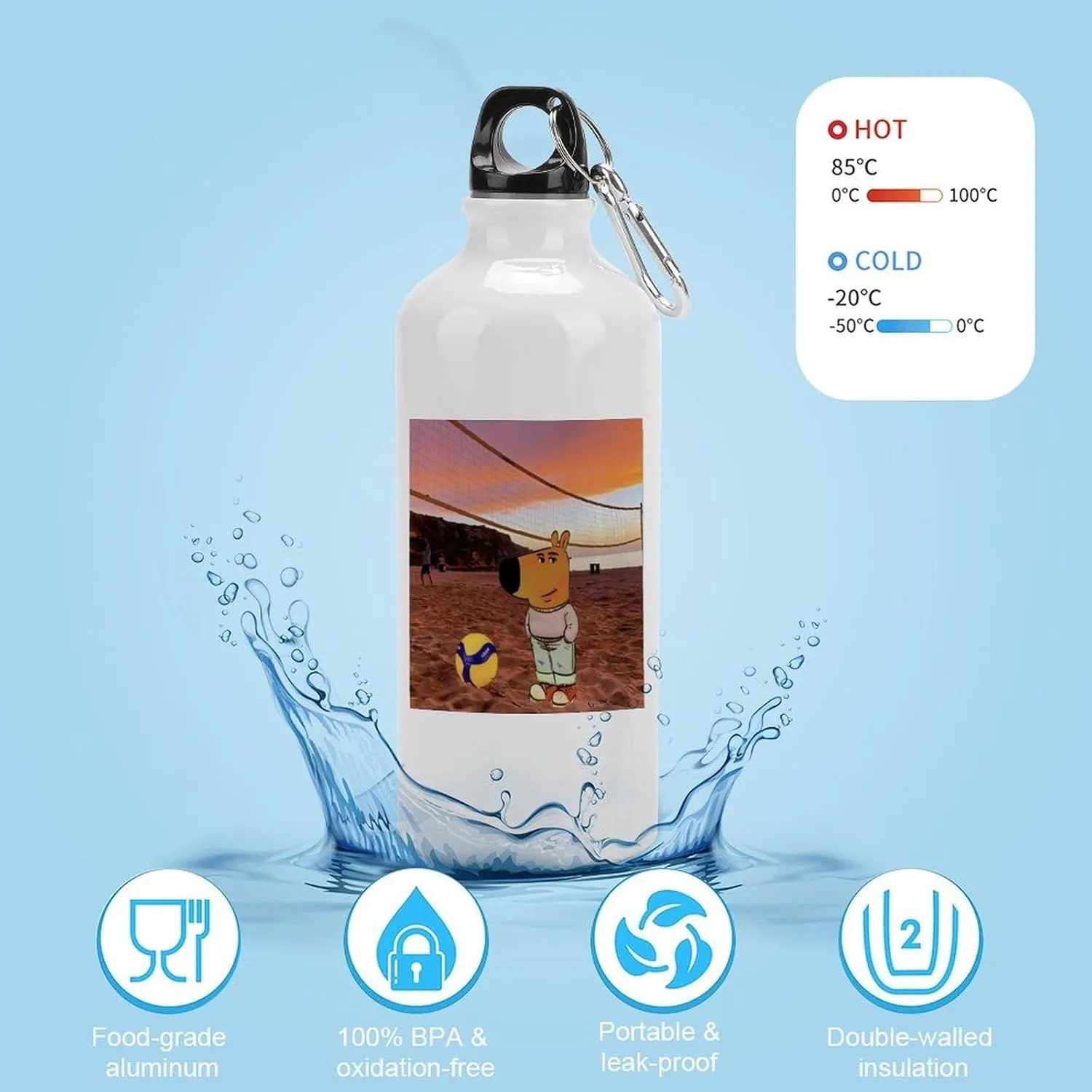 Sports Water Bottle Aluminum with Screw Cap Leak Proof Design for Outdoor Adventures Gym And Travel BPA Free Camping Cycling And Everyday Use Metal Water Bottlek Hydration Bottle Beach Chill Guy