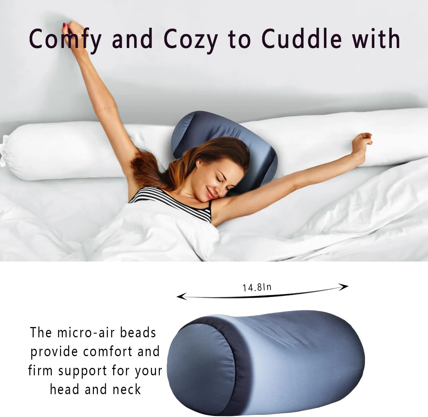 Squishy Microbead Neck Pillow, 7Inch x 12Inch Soft Travel Body Bed Pillow Bean Pillow for Kids Adult Chair Sleeping Car Seat, Fun Dormroom (Gray Coloful)