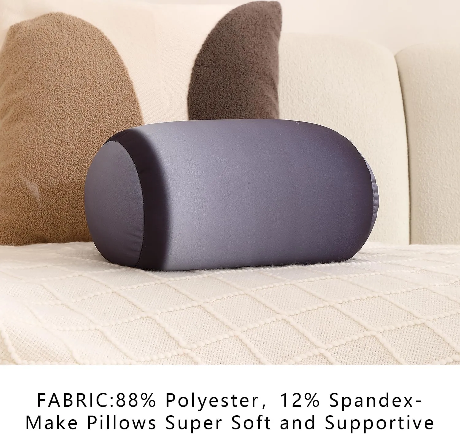 Squishy Microbead Neck Pillow, 7Inch x 12Inch Soft Travel Body Bed Pillow Bean Pillow for Kids Adult Chair Sleeping Car Seat, Fun Dormroom (Gray Coloful)