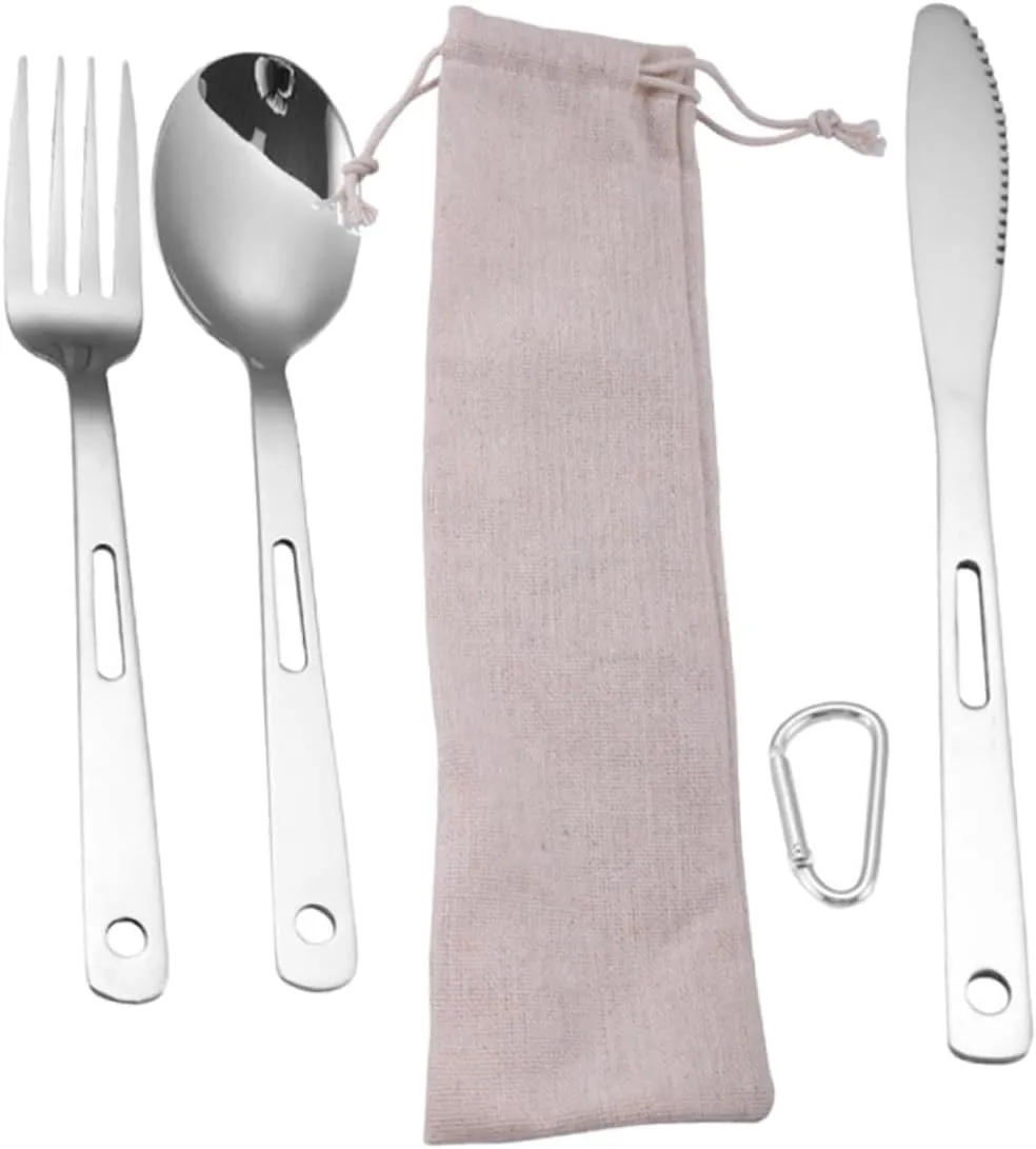 Stainless Steel Forks Spoons Compact Camping Tableware Set for Outdoor Activities