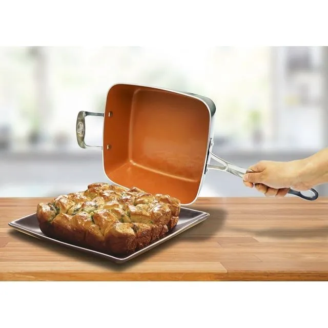 Steamer Pot- Basket Tray, Dishwasher XL Pan Qt Piece Copper Nonstick Surprise sale in 6 Frying Functional Stock Includes 6 and Safe Quart Square Set, 4 Deep & Casserole Chef's One All