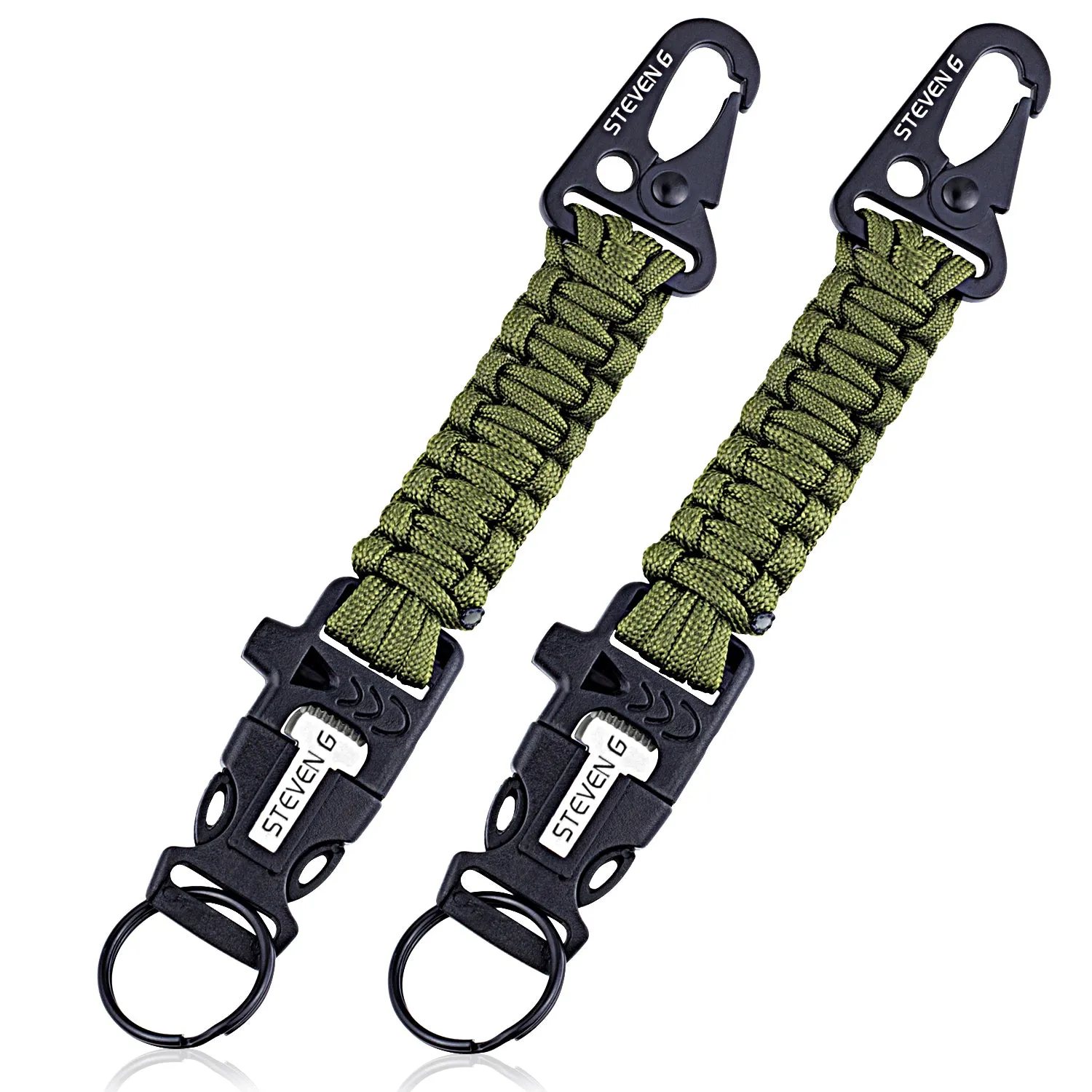 Steven G Paracord Carabiner Survival Keychain with Firestarter and Whistle - (pack of 2) PCKC062AGAG