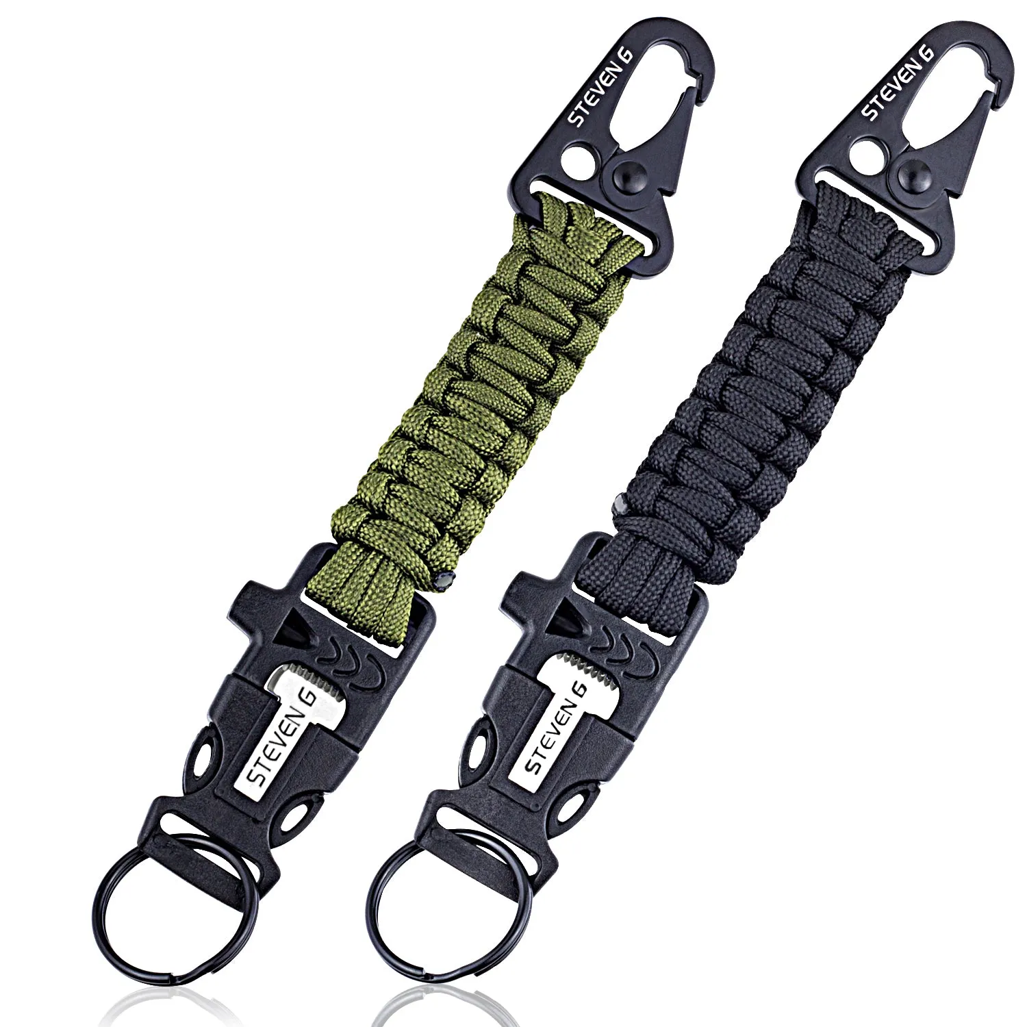 Steven G Paracord Carabiner Survival Keychain with Firestarter and Whistle - (pack of 2) PCKC062BKAG
