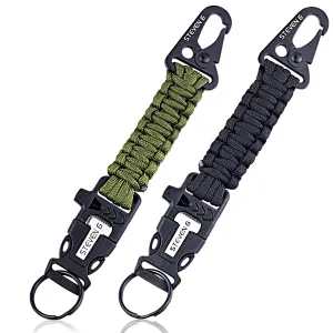 Steven G Paracord Carabiner Survival Keychain with Firestarter and Whistle - (pack of 2) PCKC062BKAG