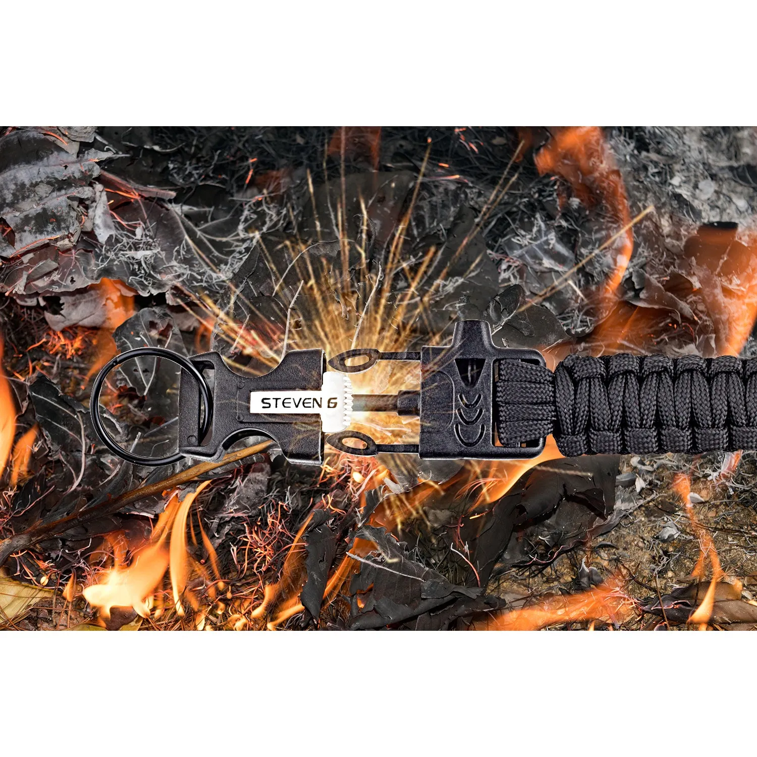 Steven G Paracord Carabiner Survival Keychain with Firestarter and Whistle - (pack of 2) PCKC062BKAG