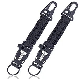 Steven G Paracord Carabiner Survival Keychain with Firestarter and Whistle - (pack of 2) PCKC062BKBK